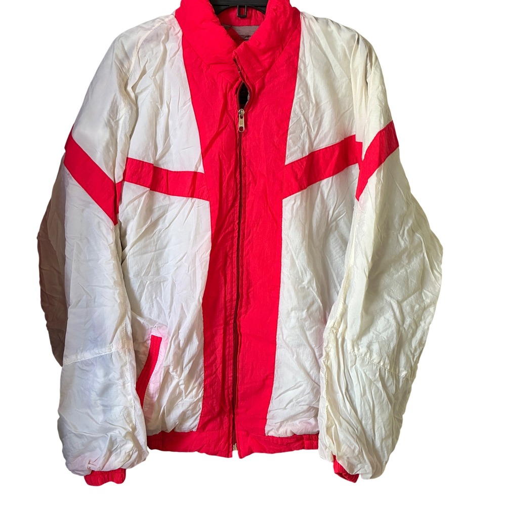 Joseph Hoyle Vintage Windbreaker Women Size XL Red White Vintage Pure Lambswool
